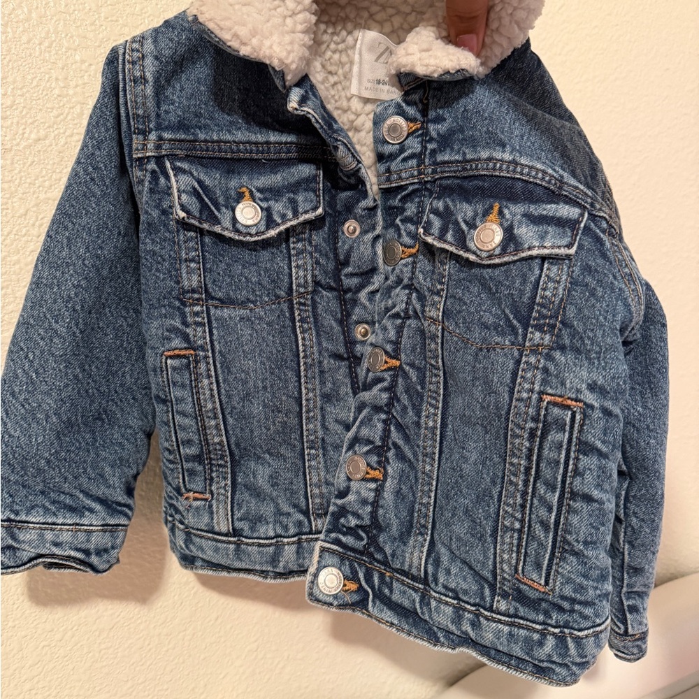 Zara Blue Denim Kids Jacket with Sherpa Lining